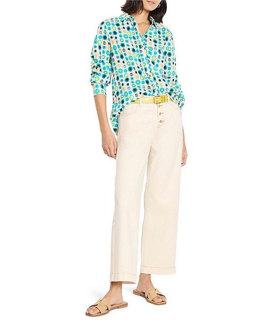 NIC + ZOE Bright Spot Crinkle Point Collar Long Sleeve Button Front Top Product Image