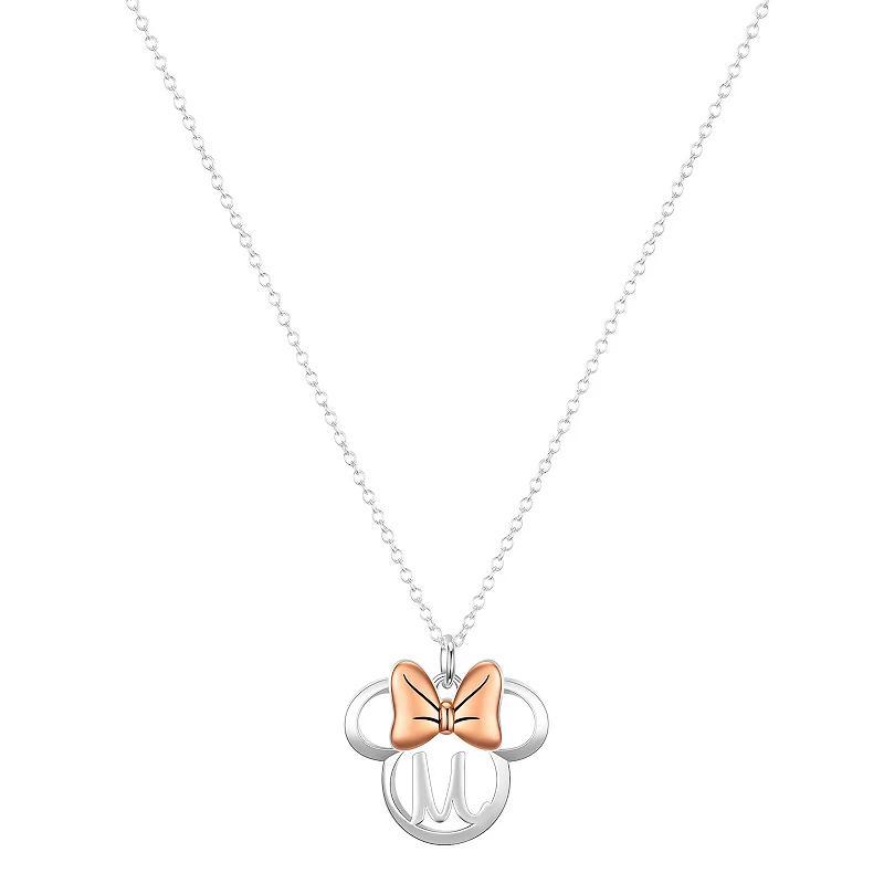 Disneys Minnie Mouse Fine Silver Plated Initial Pendant Necklace, Womens Product Image