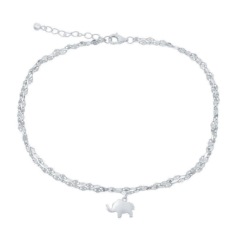 Mirror Chain Elephant Charm Anklet, Womens Sterling Product Image