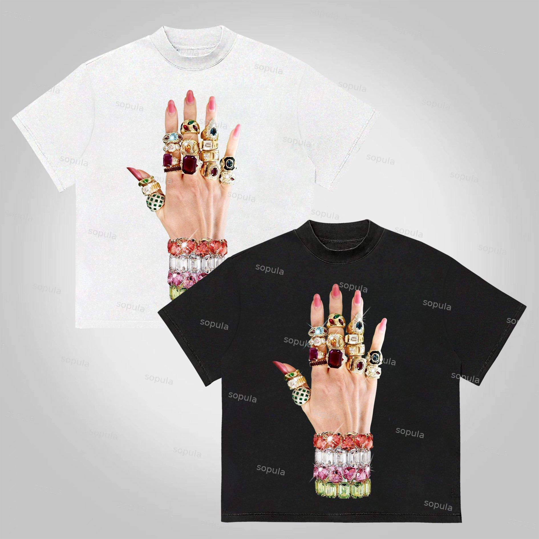 Sopula Colorful Art Bracelet And Ring Print Cotton T-shirt Product Image