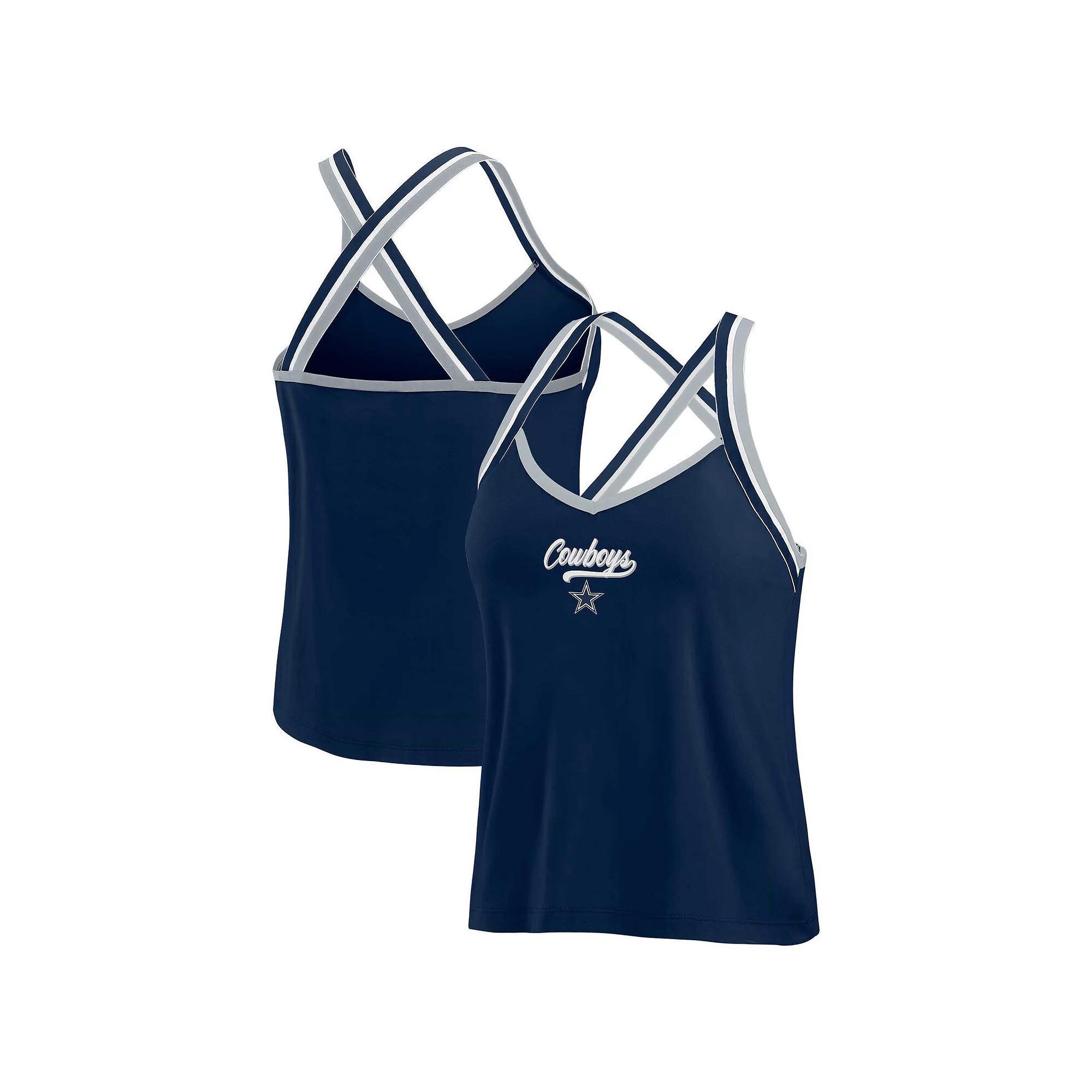 Women's WEAR by Erin Andrews Navy Dallas Cowboys Cross Strap Tri-Blend Tank Top,  Product Image
