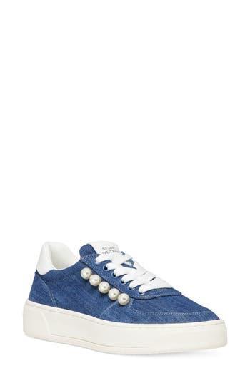 STUART WEITZMAN Denim Pearly Stud Low-top Sneakers In Washed White Product Image