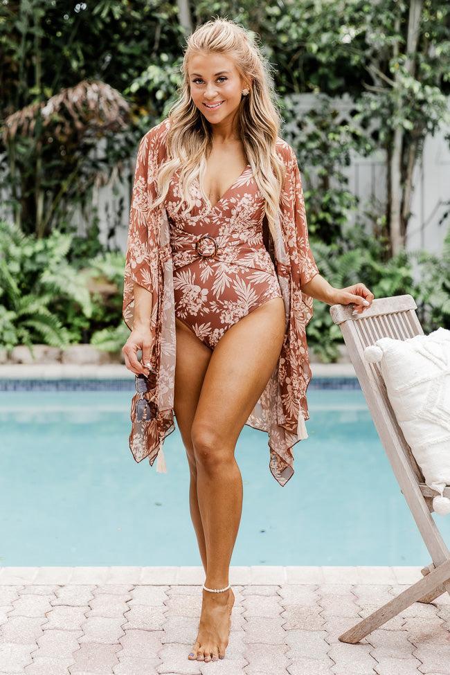 Lost In The Tropics Brown Printed Swimsuit Cover Up FINAL SALE Product Image