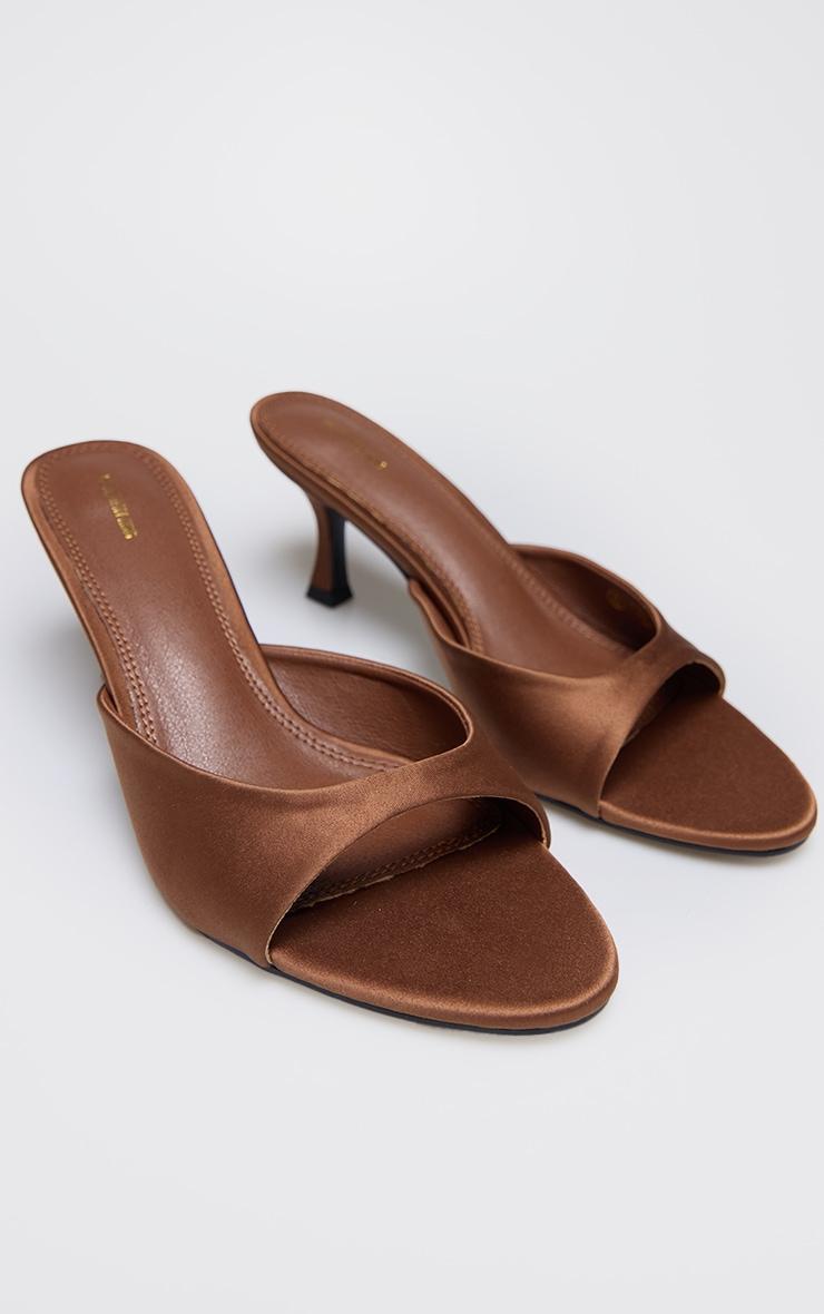 Bronze Satin Round Toe Low Heel Mules Product Image