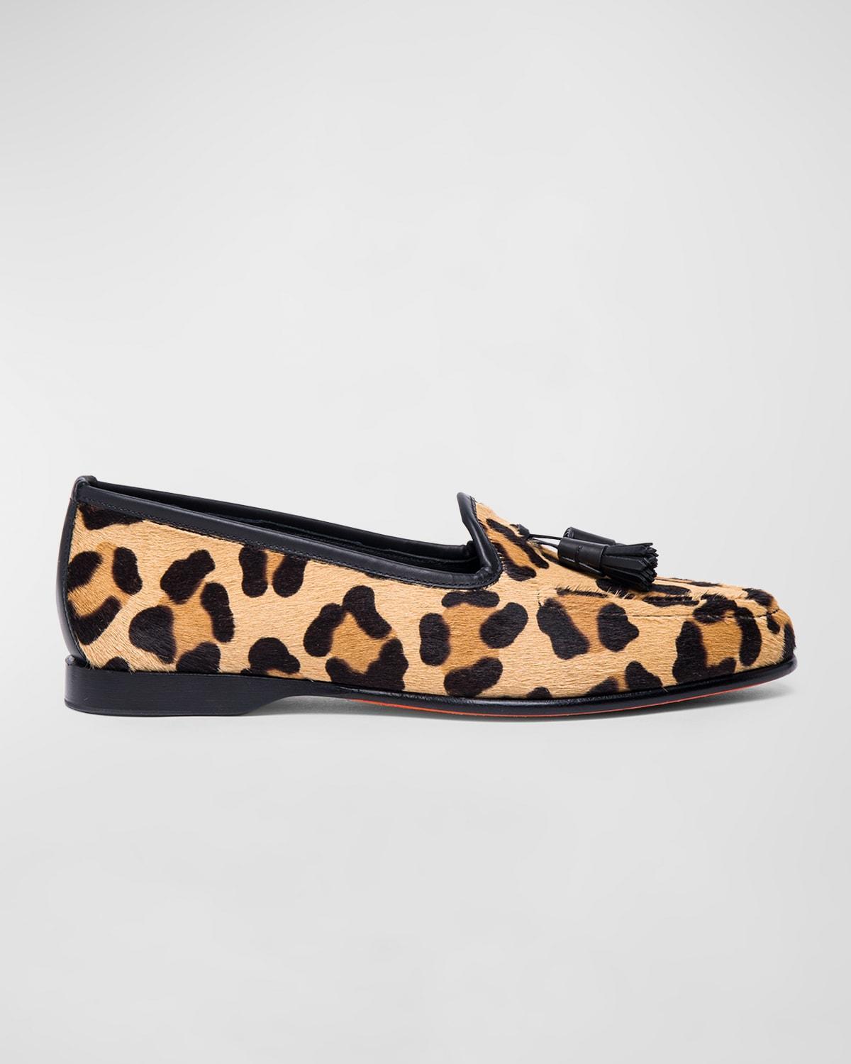 Womens Andrea Leopard Calf Hair Loafers Product Image