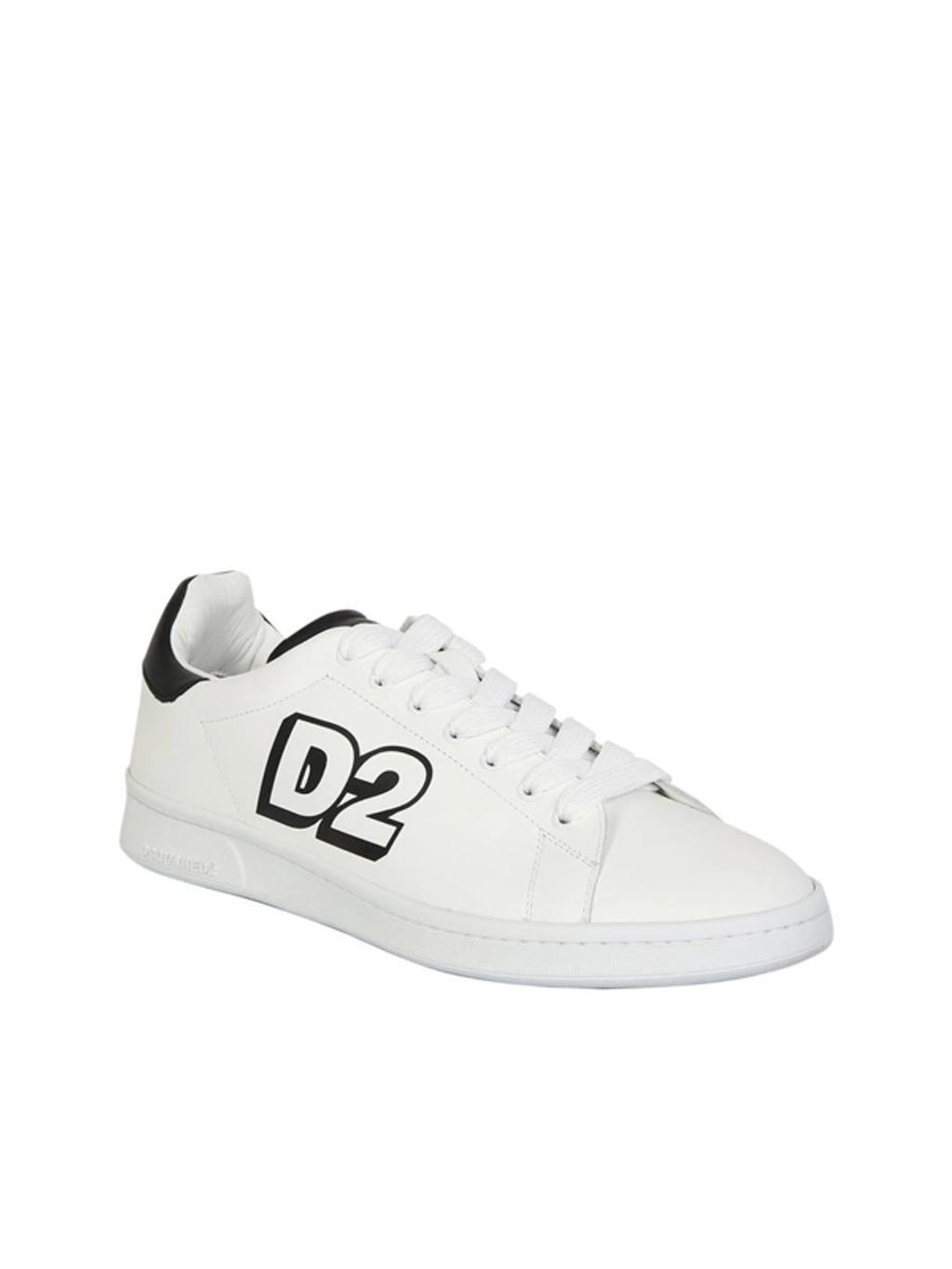 DSQUARED2 Low Lace-up Sneakers With Printed Logo In White Product Image