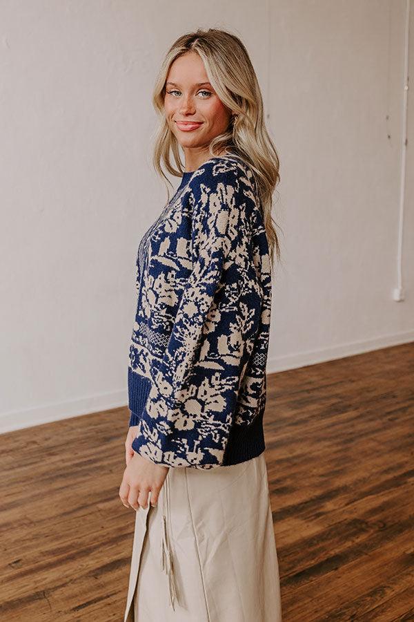 Chic Statement Floral Knit Sweater in Navy Product Image