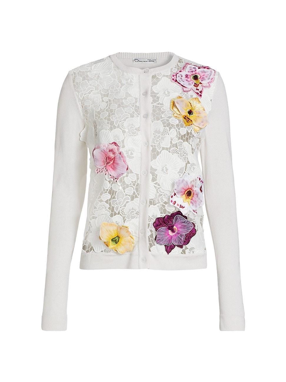 Womens Floral-Embroidered Silk-Blend Cardigan Product Image