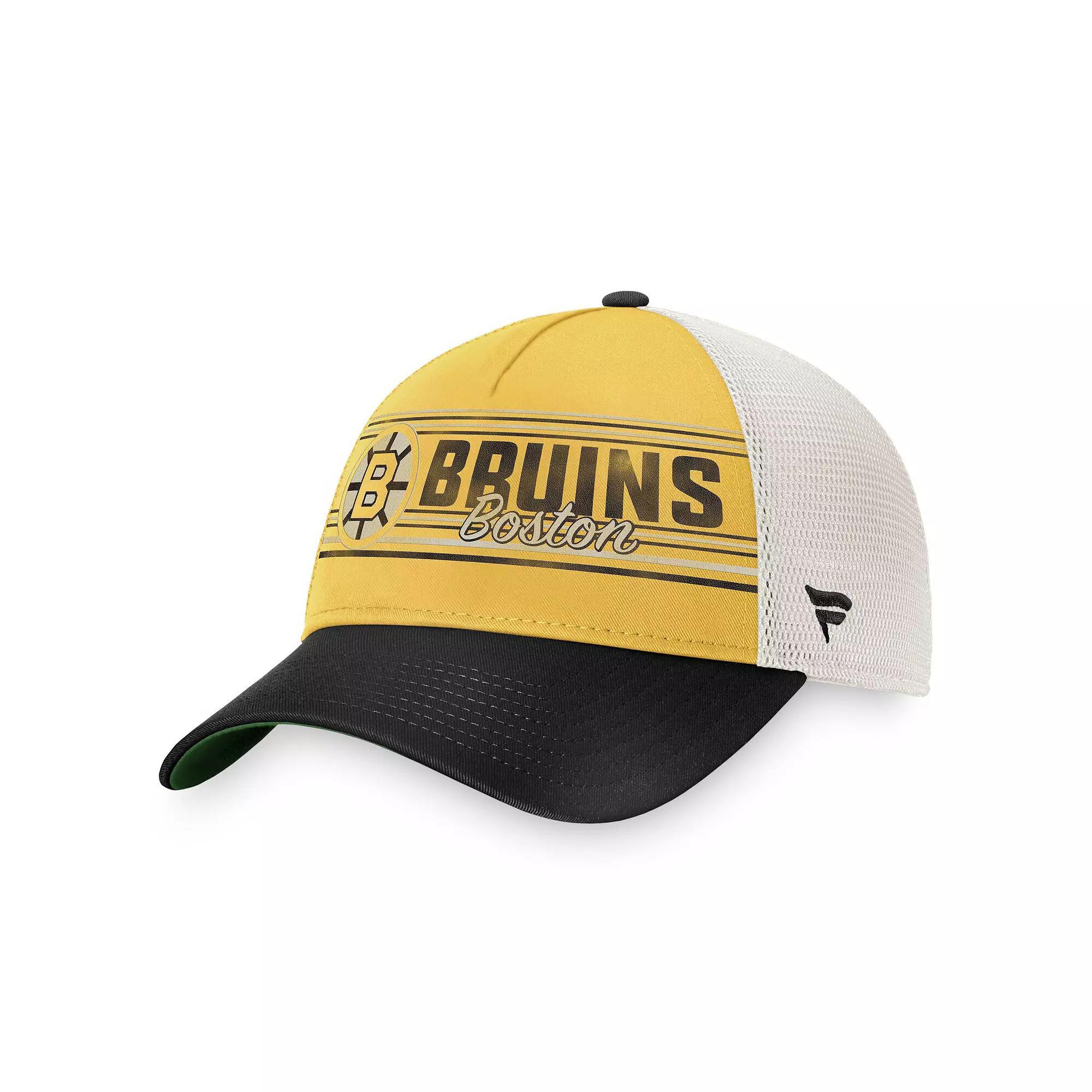 Men's Fanatics Branded Gold/Black Boston Bruins True Classic Retro Trucker Snapback Hat Product Image