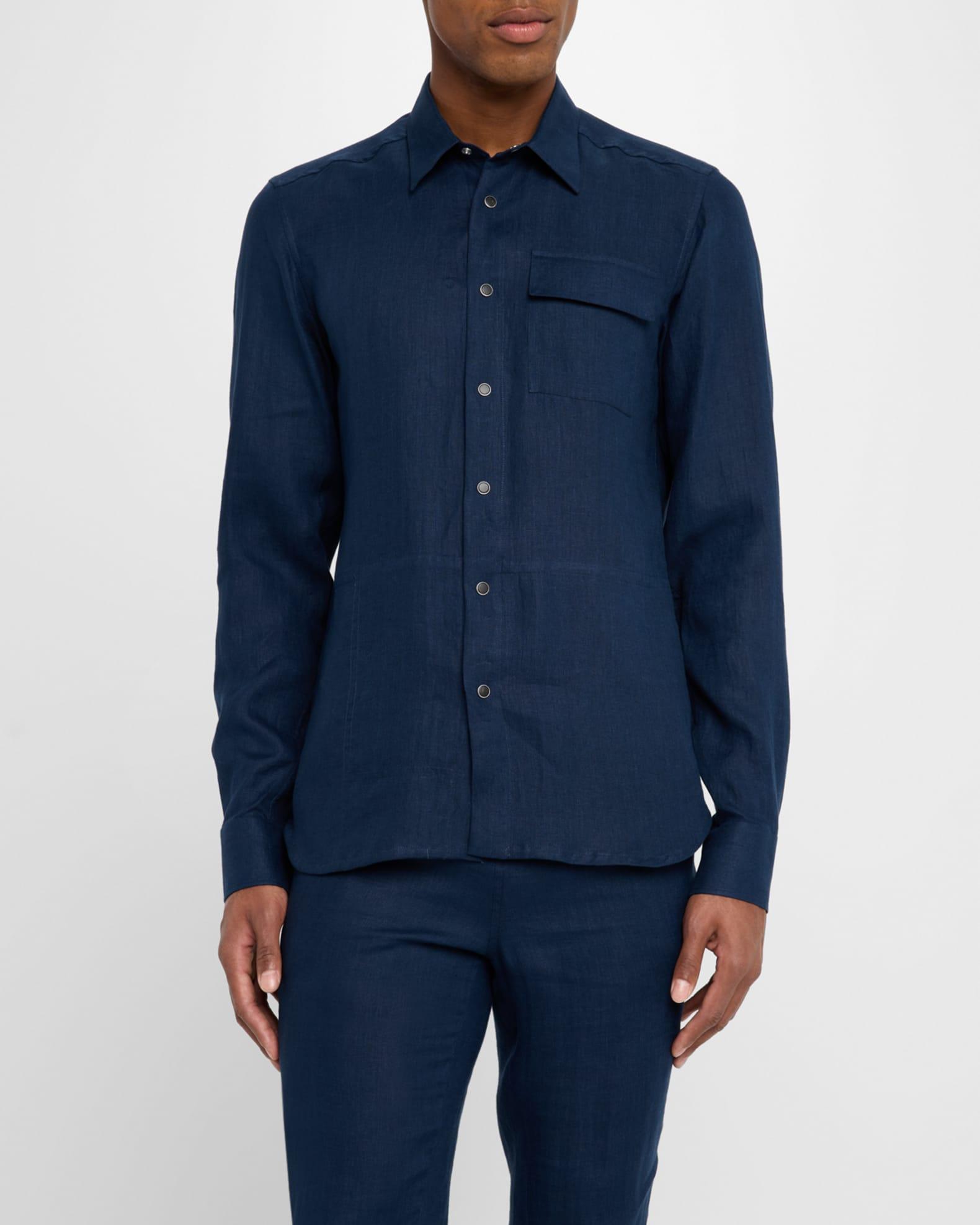 Men's Linen Snap-Front Overshirt Product Image