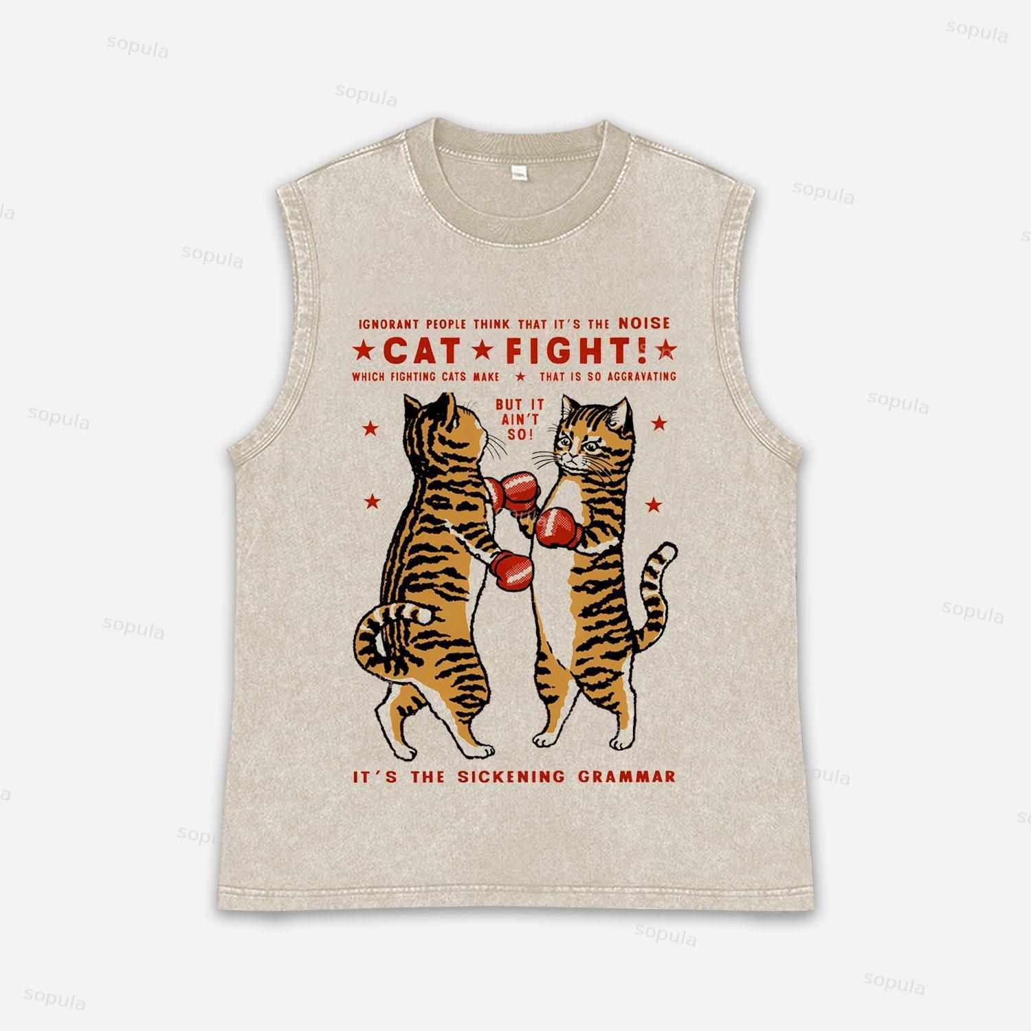 Vintage Cat Fight Acid Washed Tank Tops Product Image