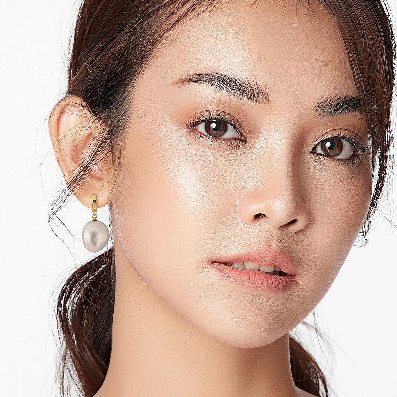 Stella Grace 14k Gold Freshwater Cultured Pearl Coin Earrings, Women's Product Image