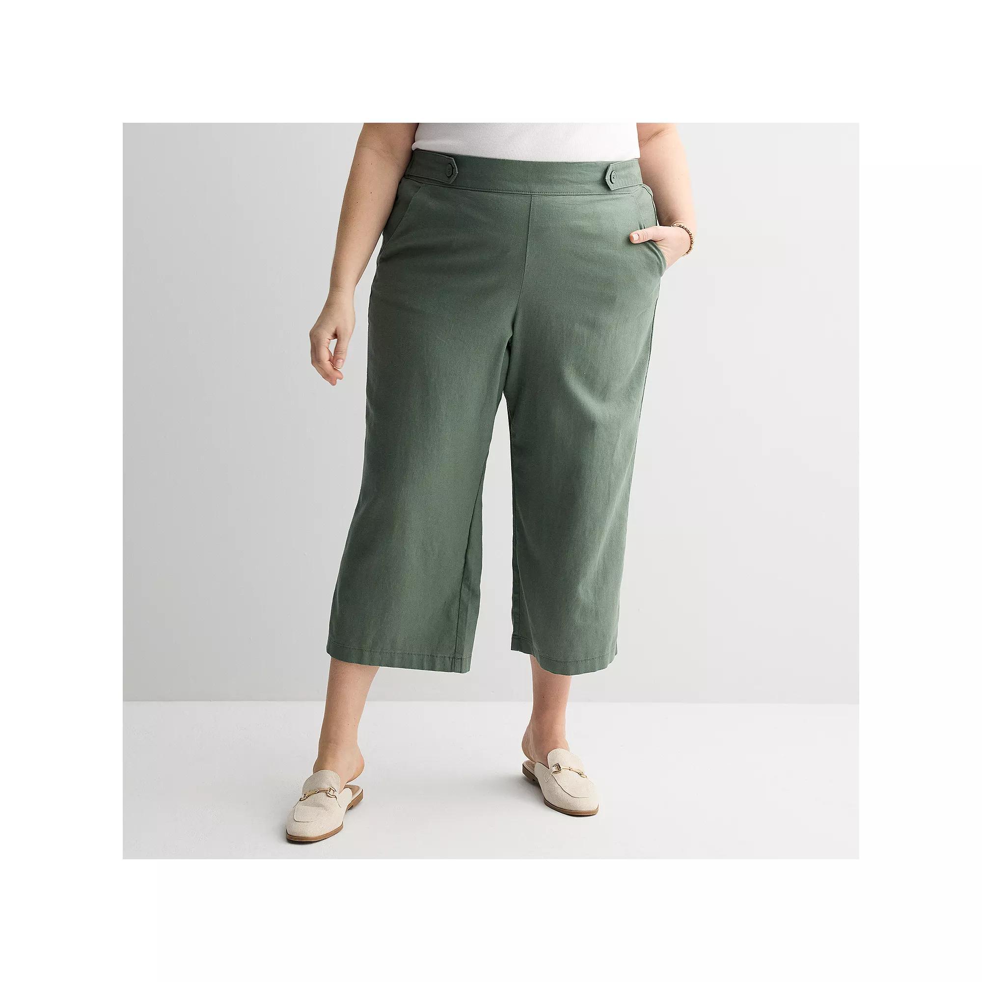 Plus Size Croft & Barrow® Button-Tab Pull-On Wide Leg Crop Pants, Women's, Size: 4XL, Manolo Green Product Image