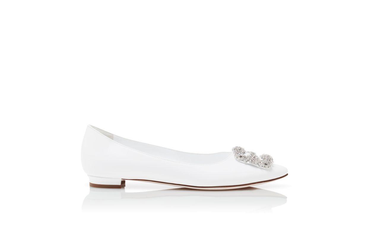 HANGISIFLAT White Calf Leather Jewel Buckle Flat Pumps Product Image