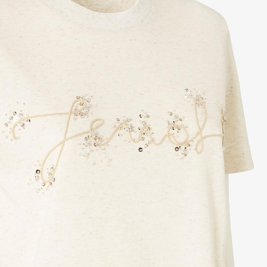 T-ShirtBeige linen and cotton T-shirt Product Image