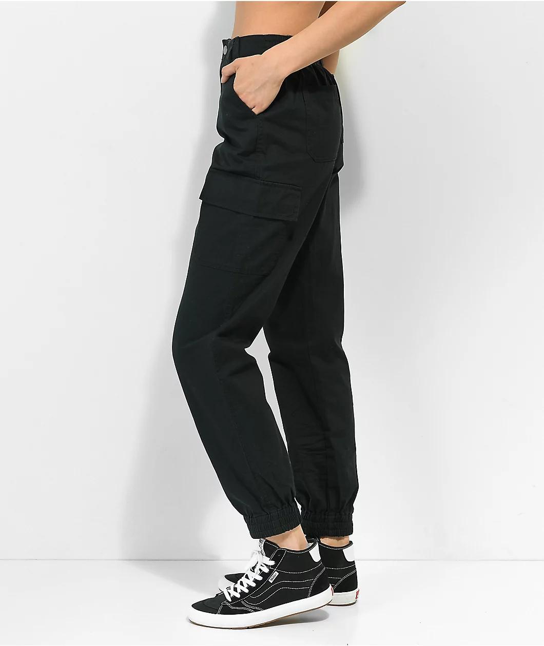 Empyre Emory Elastic Waist Black Cargo Jogger Pants Product Image