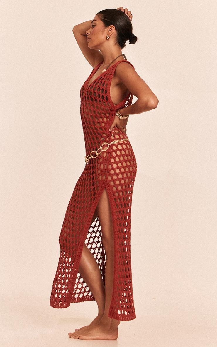 Petite Rust Open Knit Sleeveless Maxi Dress Product Image