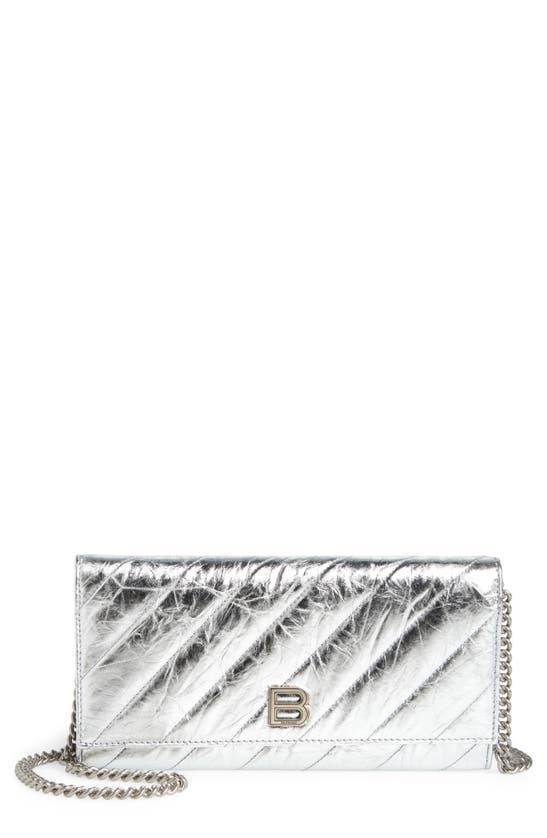 BALENCIAGA Crush Crossbody Wallet On A Chain In Silver Product Image