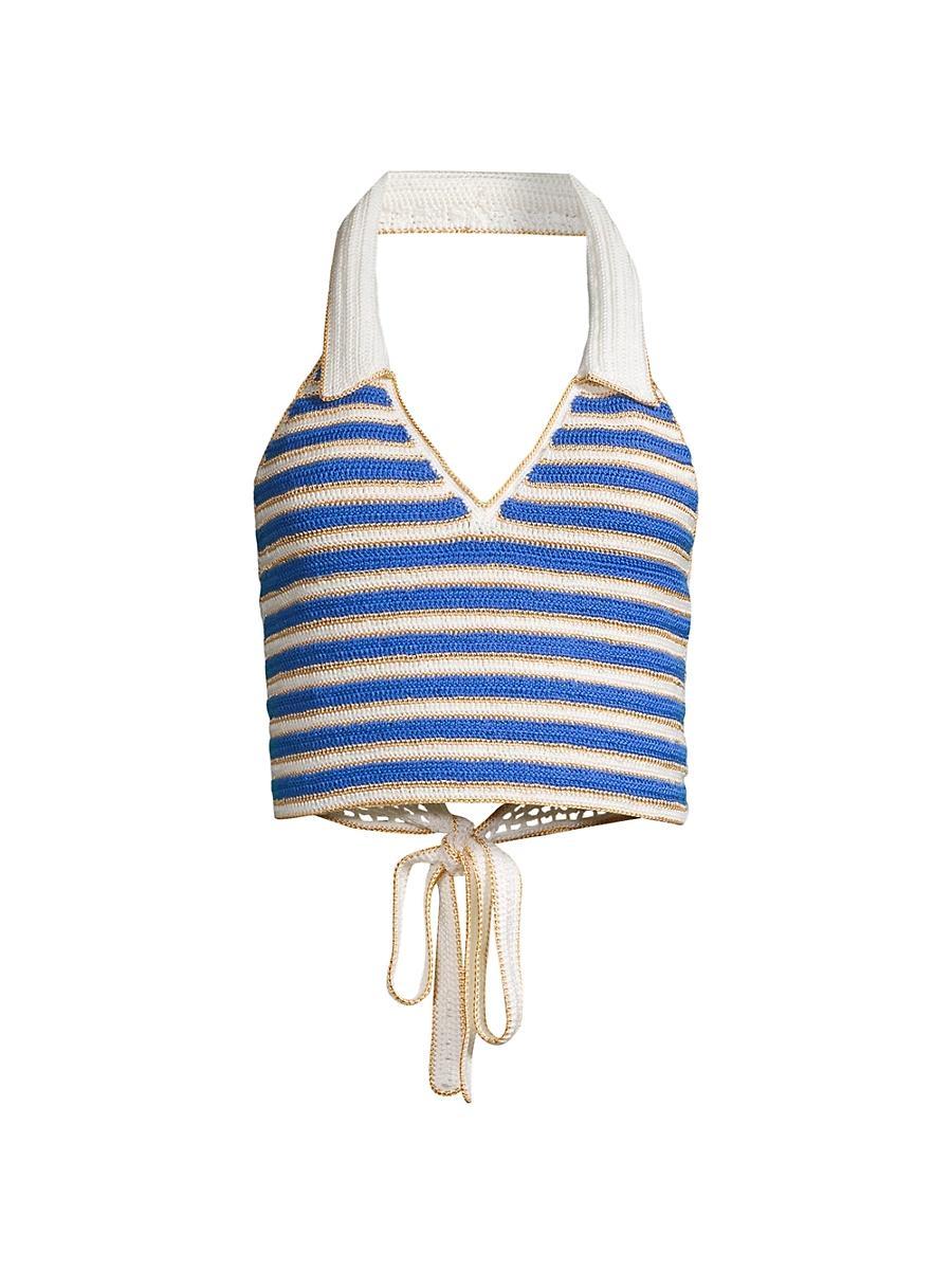 Womens Ali Striped Crochet Halter Top Product Image