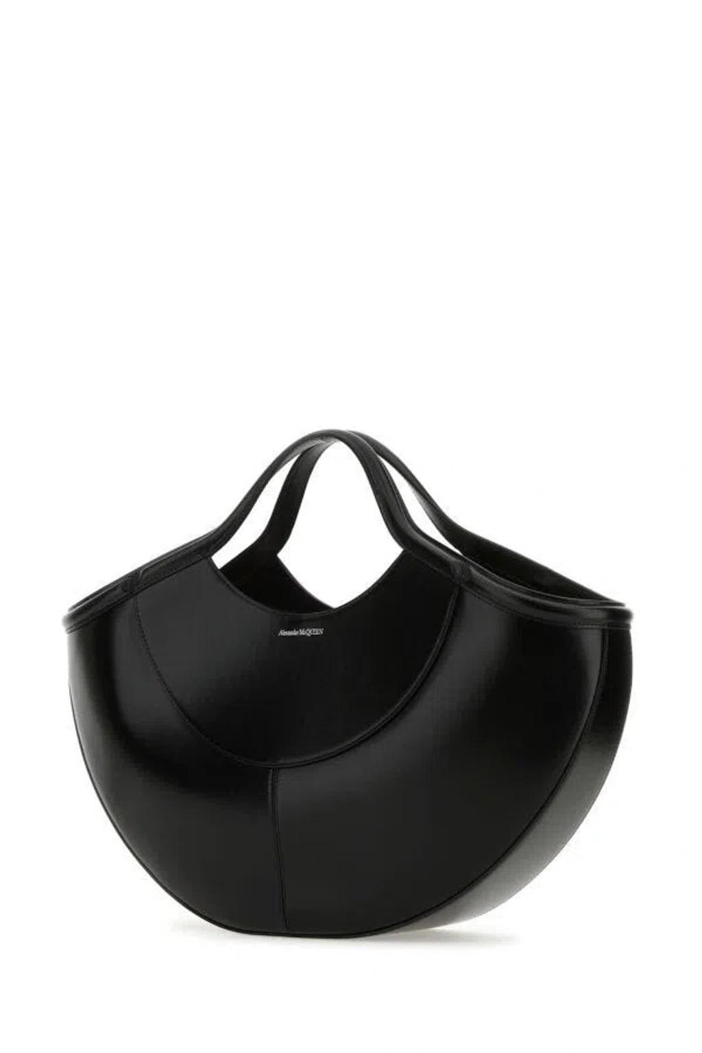 ALEXANDER MCQUEEN Women Black Leather The Cove Shopping Bag Product Image