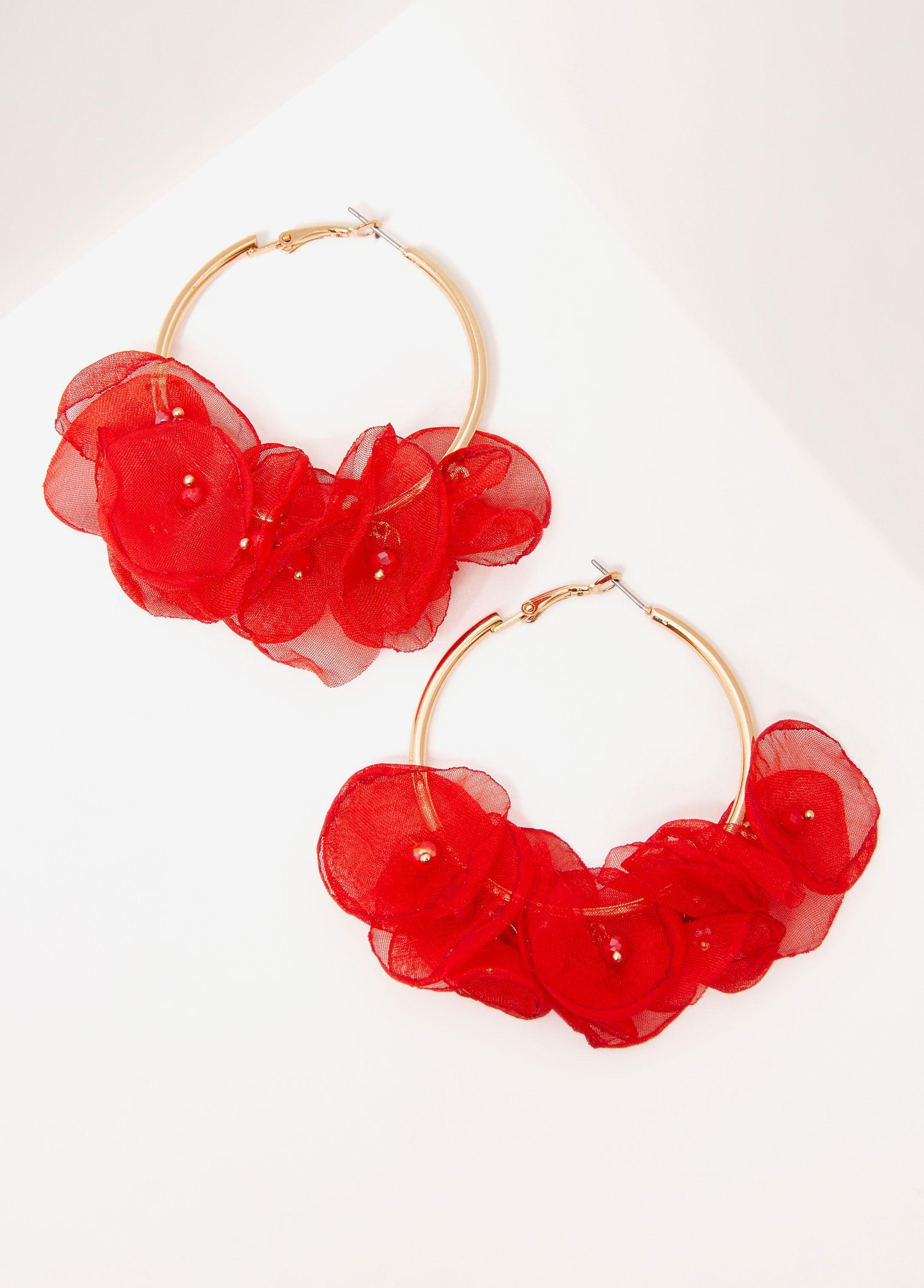 Chiffon Flower Petal Hoop Earrings Product Image