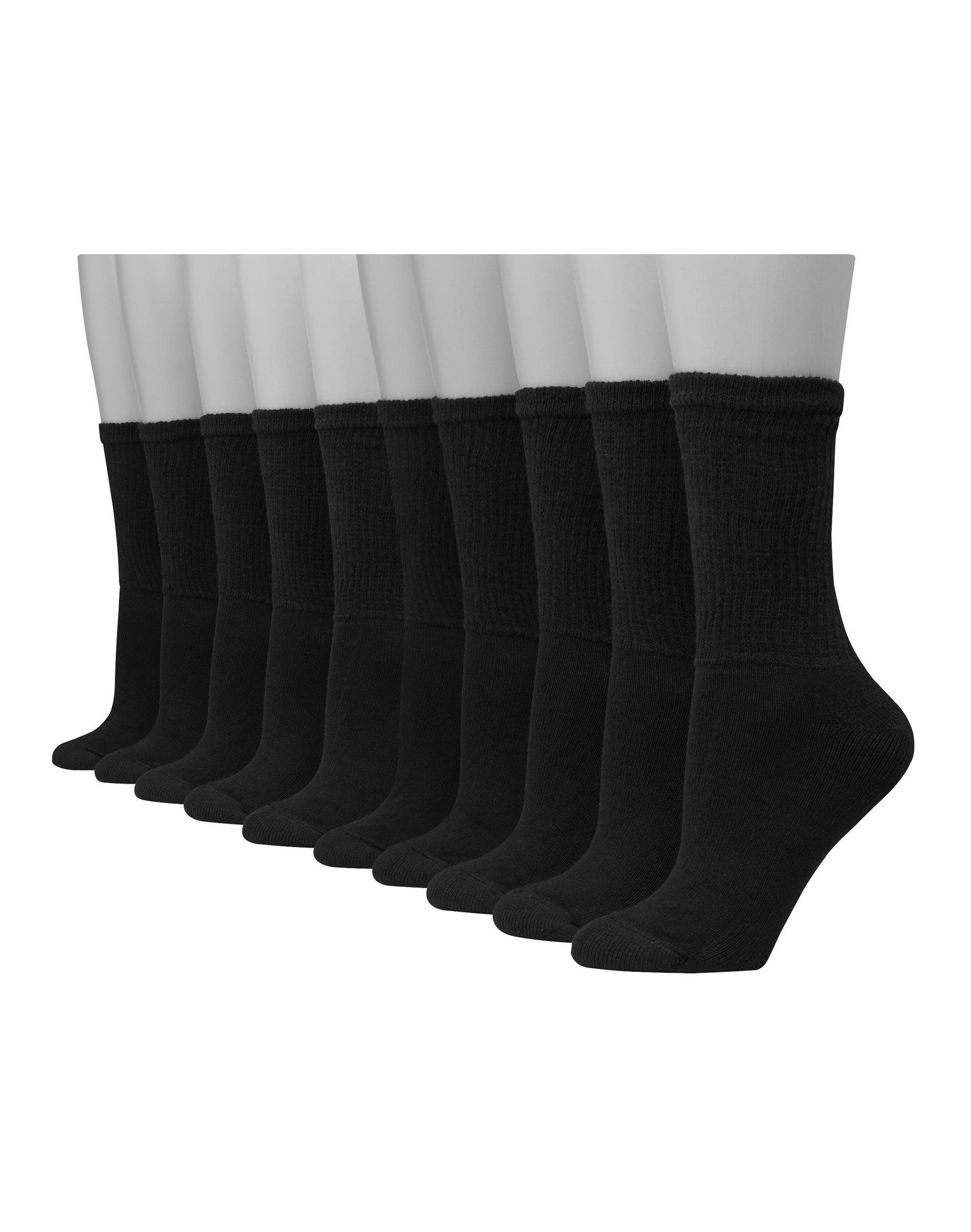 Hanes Womens Athletic Crew Socks, Full Sole Cushion, 10-Pairs Black 5-9 Product Image