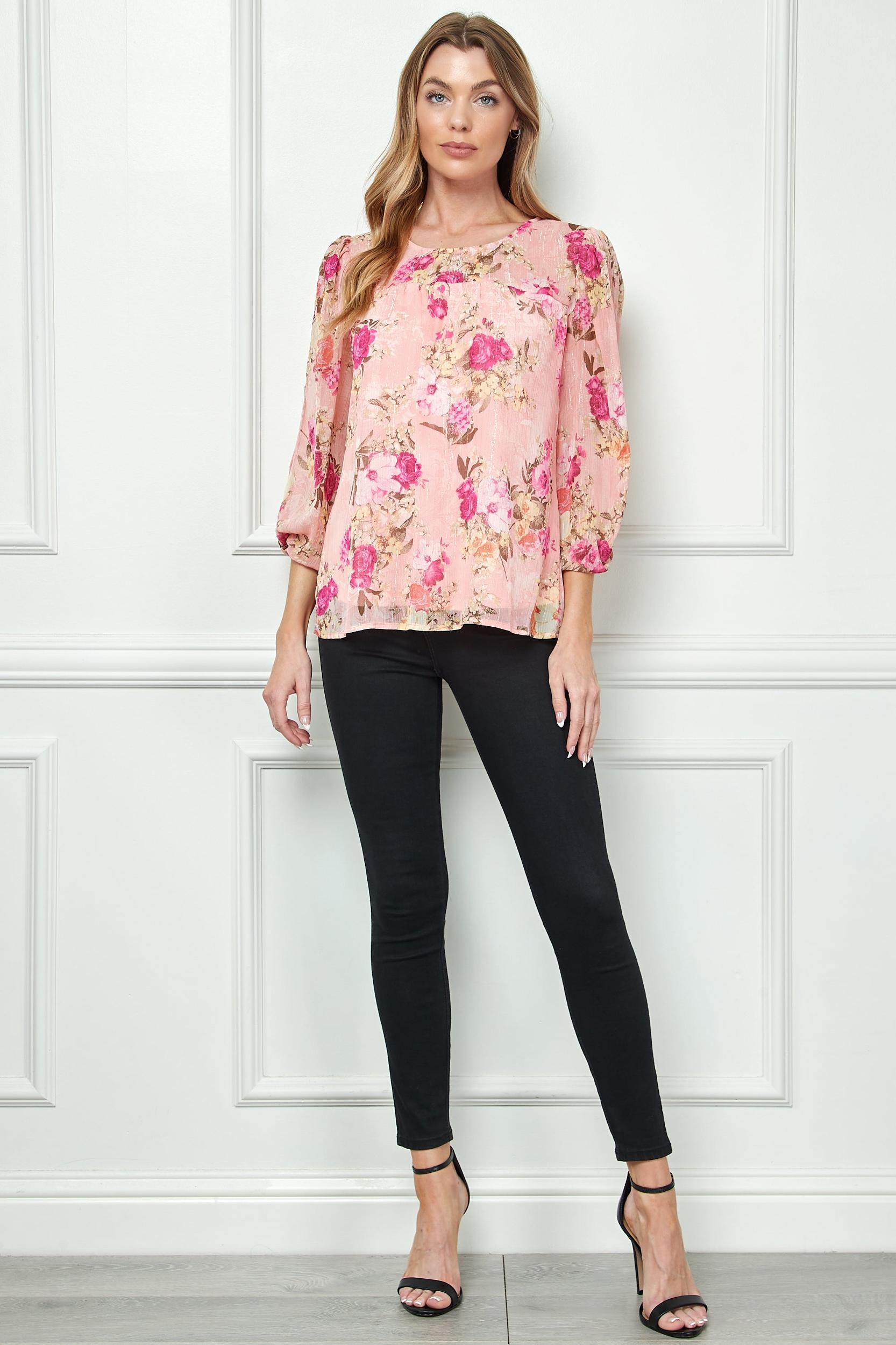 3/4 Knot Sleeve Front & Back Yoke Lined Blouse Product Image