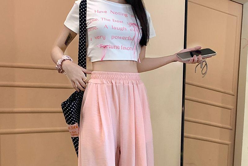 High Waist Plain Wide Leg Pants Product Image