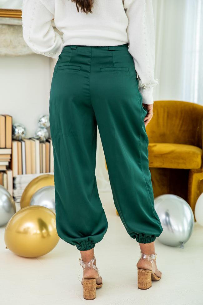 Everything Has Changed Hunter Green Satin Joggers FINAL SALE Product Image