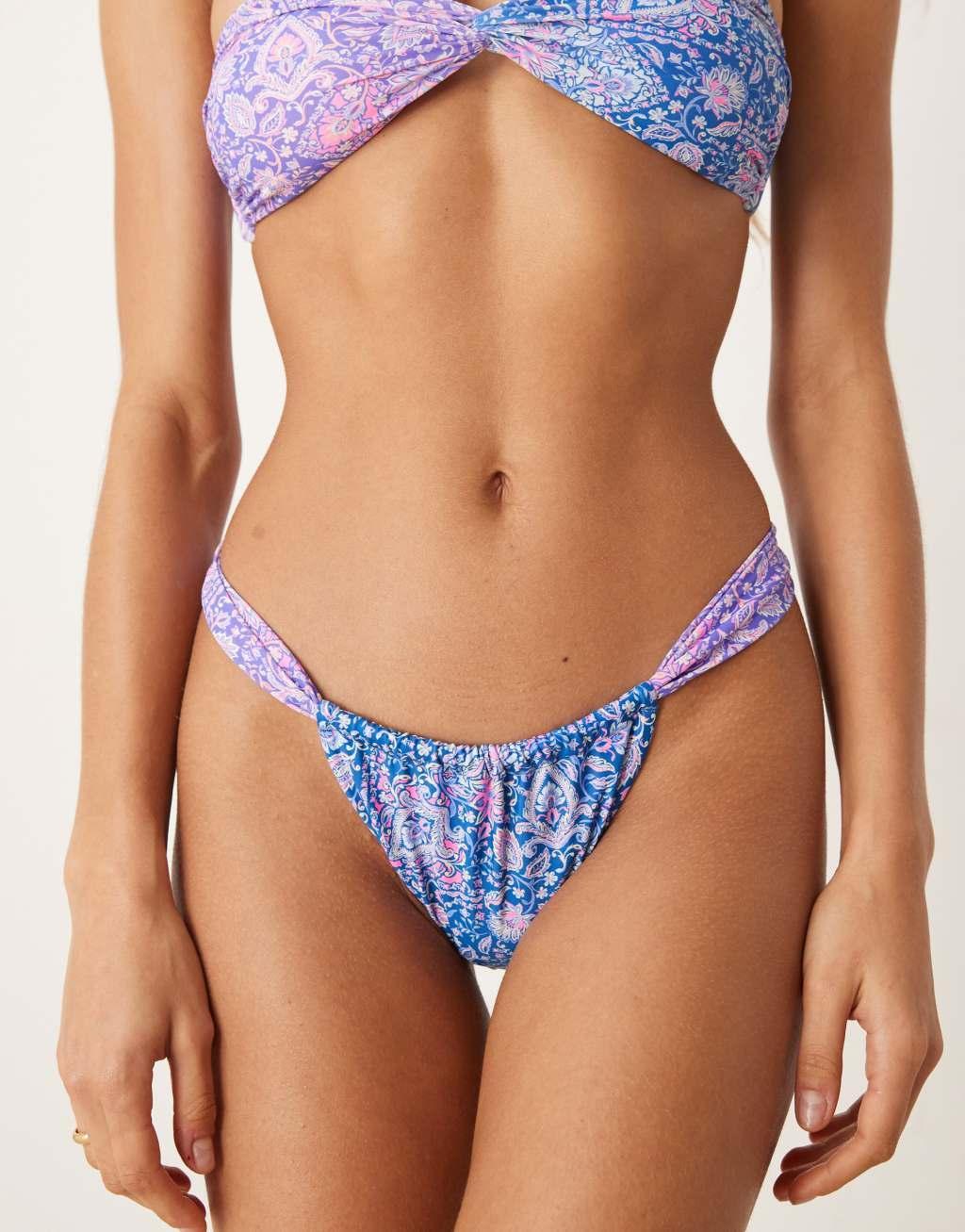 Kulani Kinis lilac moon ruched thong bikini bottom in purple Product Image