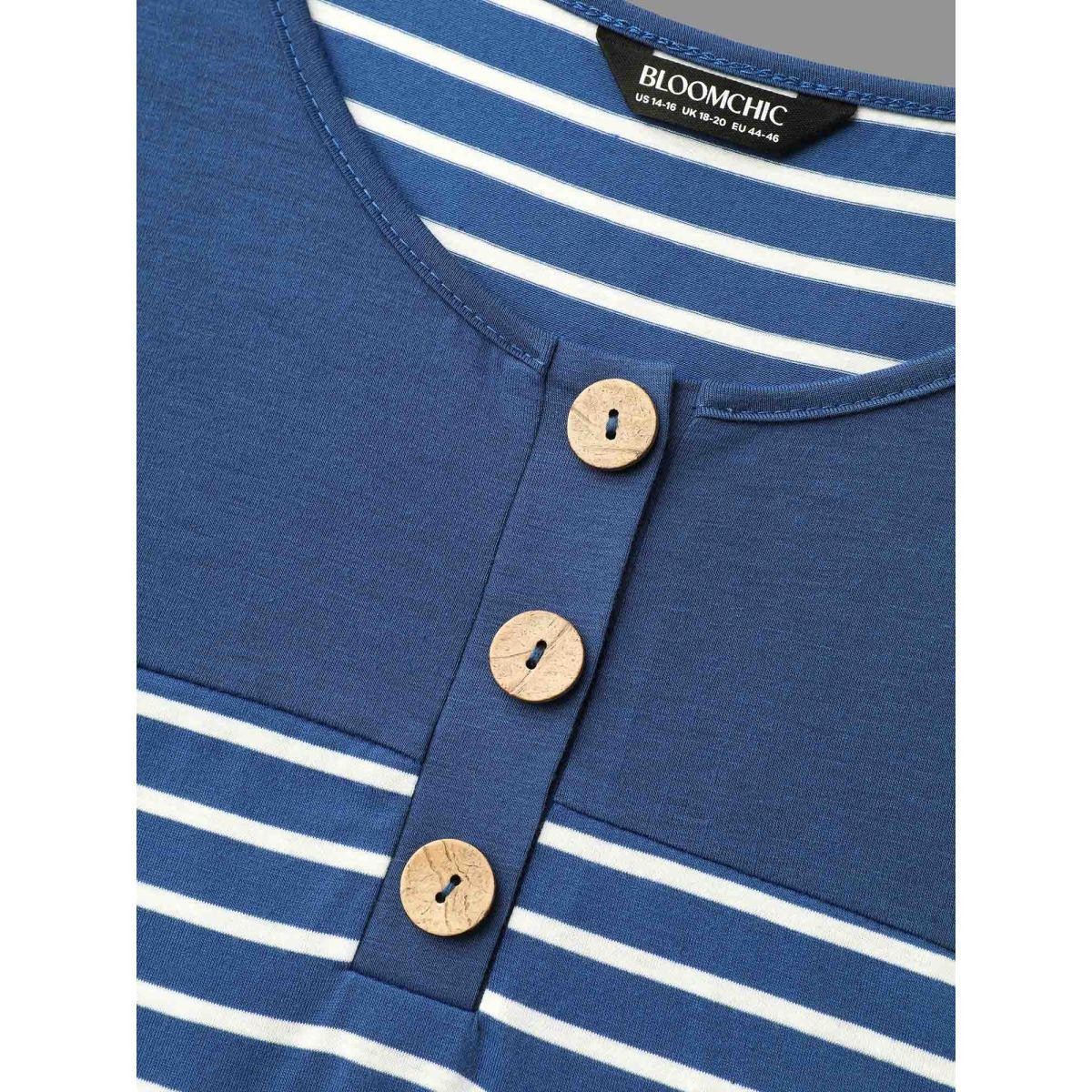 Plus Size Colorblock Striped Waist-Cinched Midi Dress DarkBlue Women Casual Patchwork Knit Dresses Bloomchic 18-20/2X Product Image