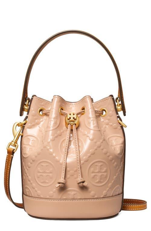 Tory Burch T Monogram Mini Debossed Patent Leather Bucket Bag Product Image