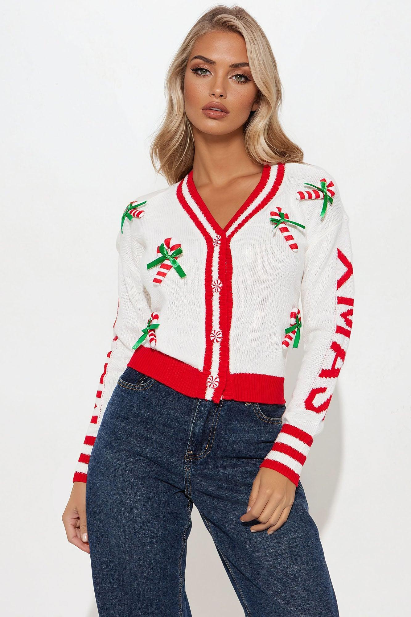 Merry Xmas Time Cardigan - White/combo Product Image