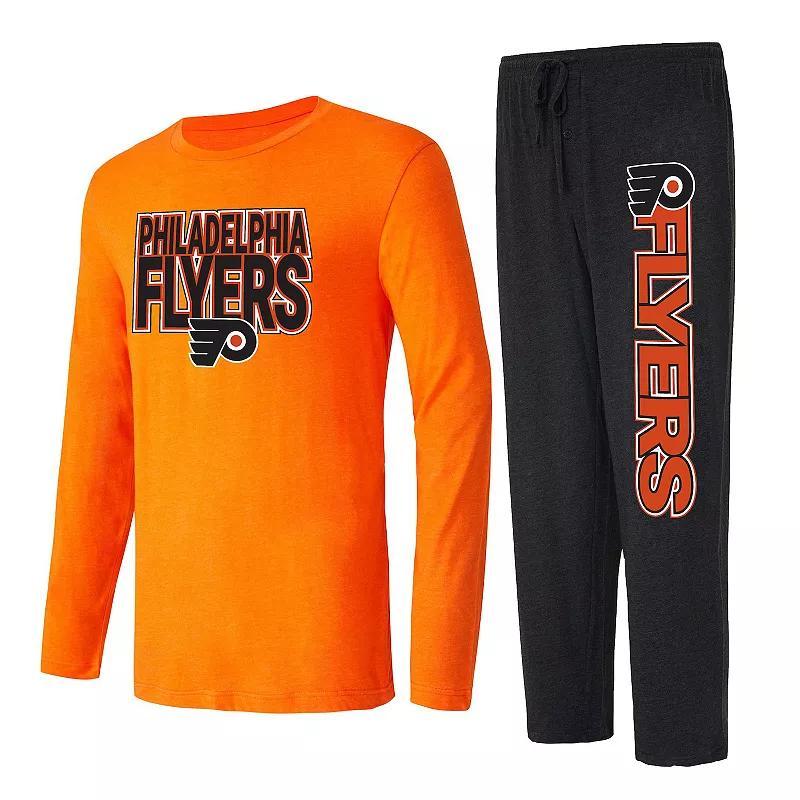 Mens Concepts Sport Black/Orange Philadelphia Flyers Meter Long Sleeve T-Shirt & Pants Sleep Set Product Image