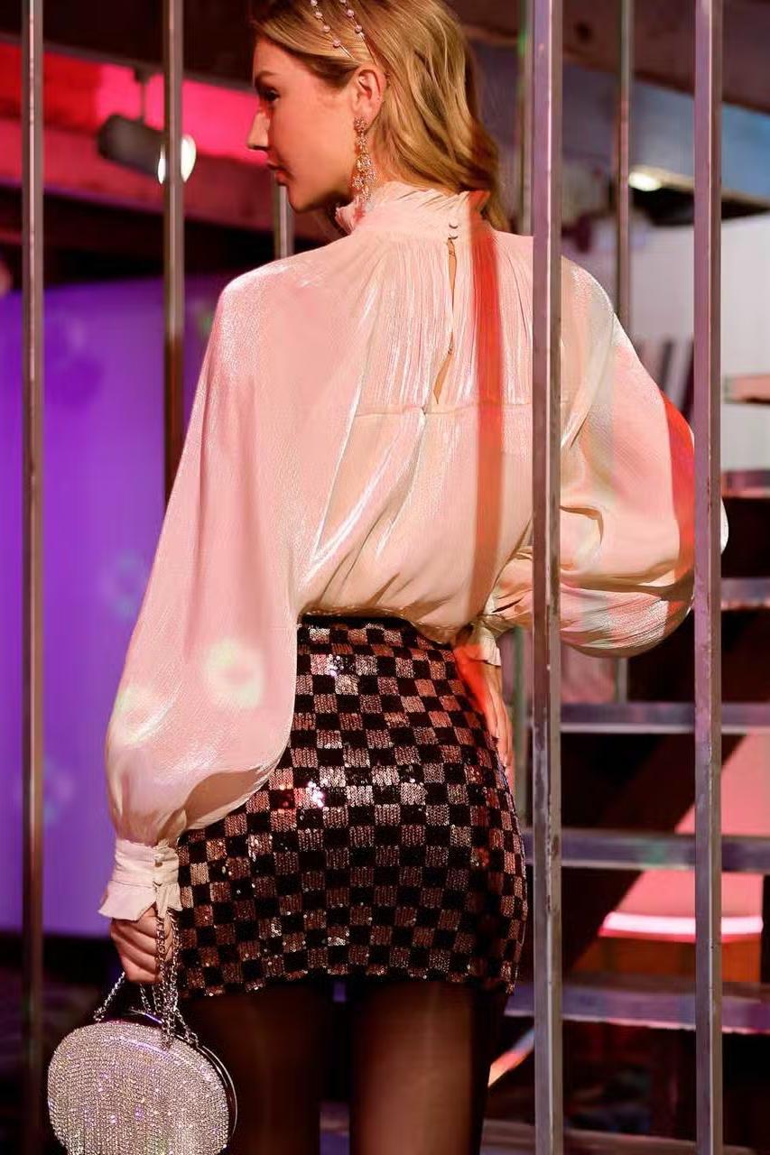 Checkered Sequin Mini Pencil Skirt Product Image