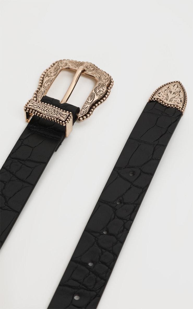 Black Croc Vintage Gold Buckle Western Belt Product Image