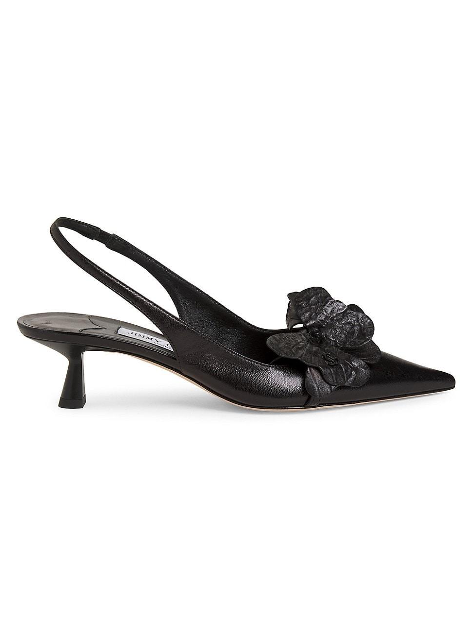 Amita Leather Flowers Slingback Pumps Product Image