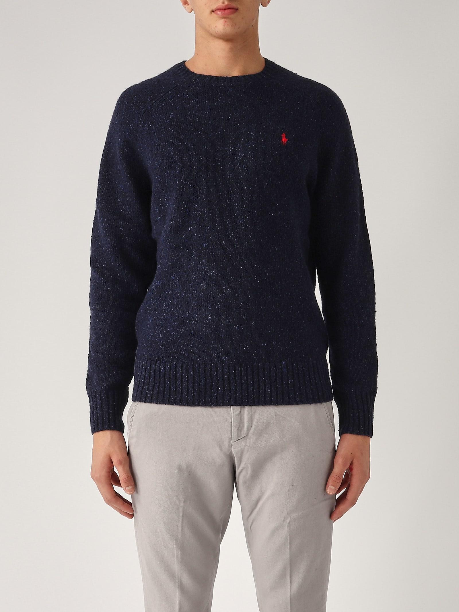 POLO RALPH LAUREN Speckled Wool-blend Crewneck Jumper In Blue Product Image