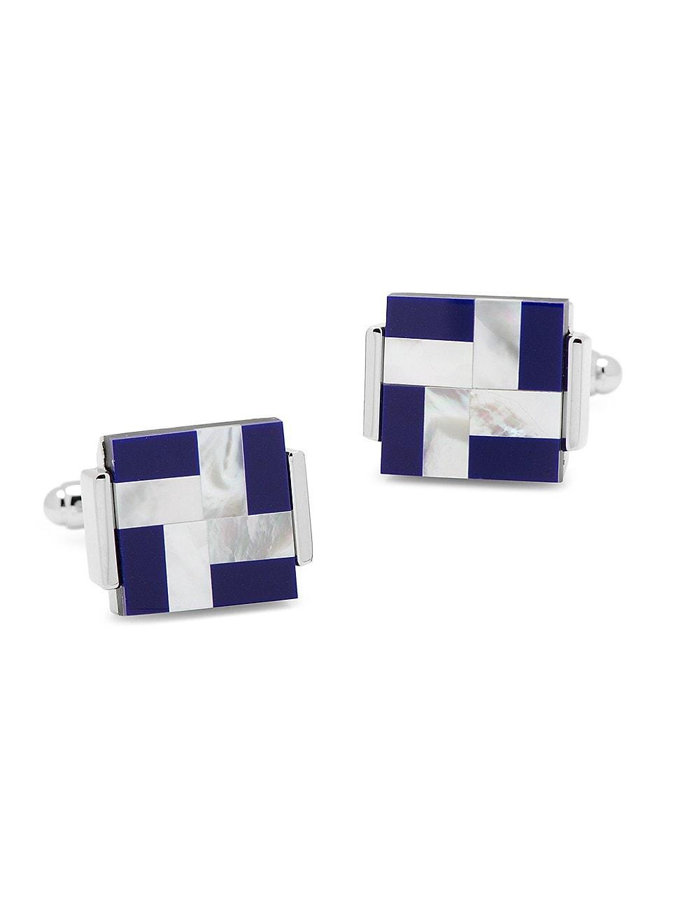 Mens Mother-of-Pearl and Blue Lapis Windmill Square Cufflinks Product Image