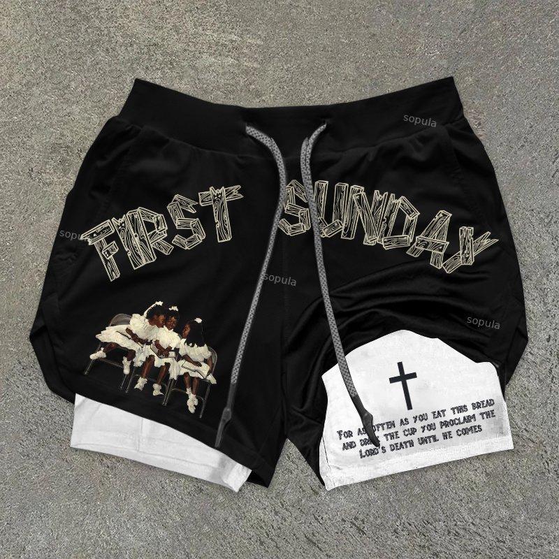 Sopula Let's Go Print Graphic Double Layer Men's Gym Shorts Product Image