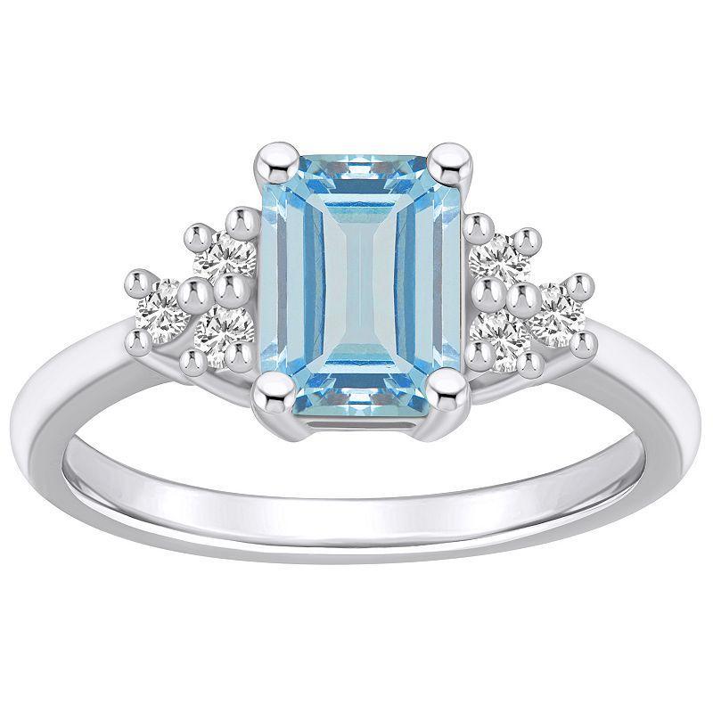 Alyson Layne 14k White Gold Emerald-Cut Aquamarine & 1/5 Carat T.W. Diamond Ring, Womens Product Image