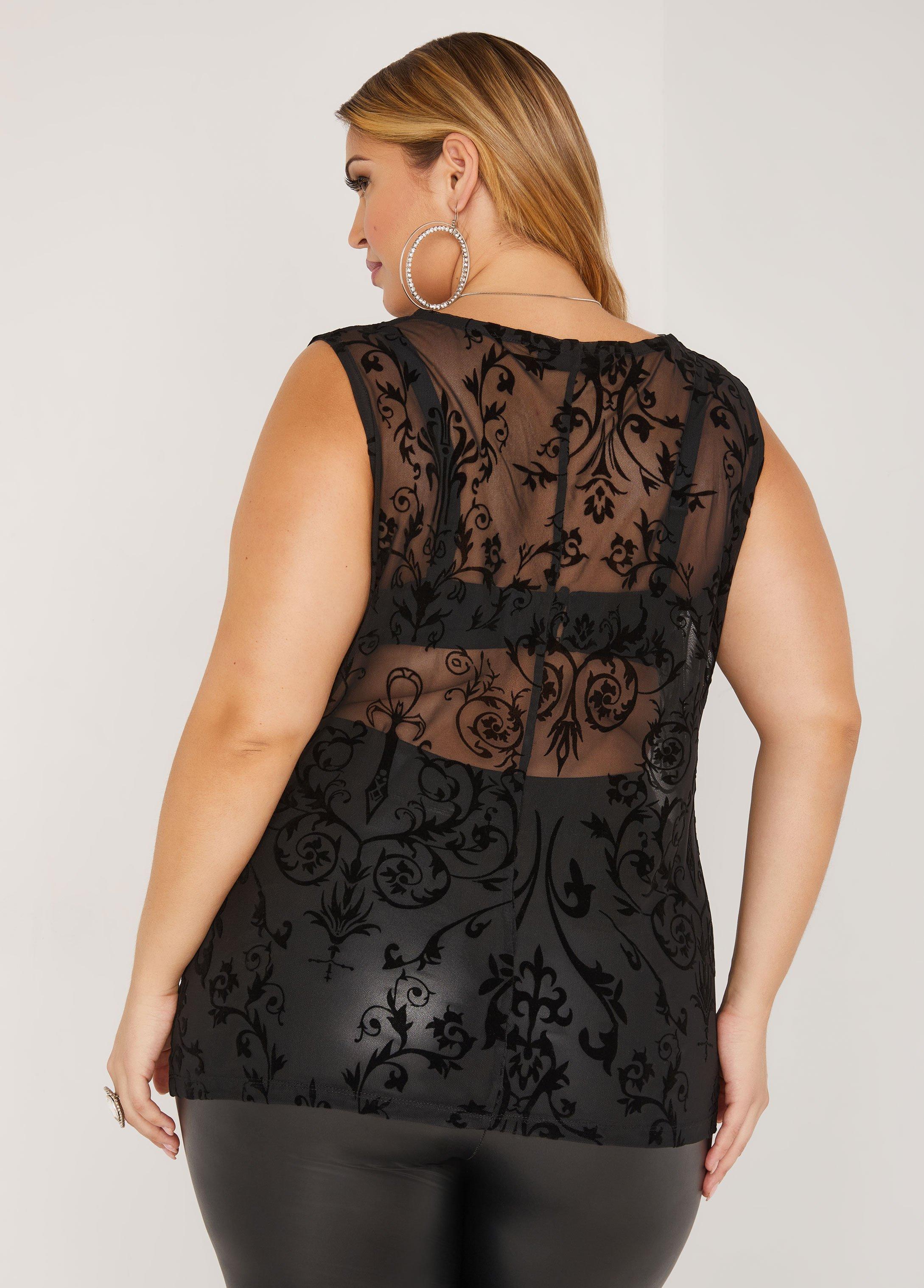 Plus Size Flocked Mesh Duster Ashley Stewart Product Image