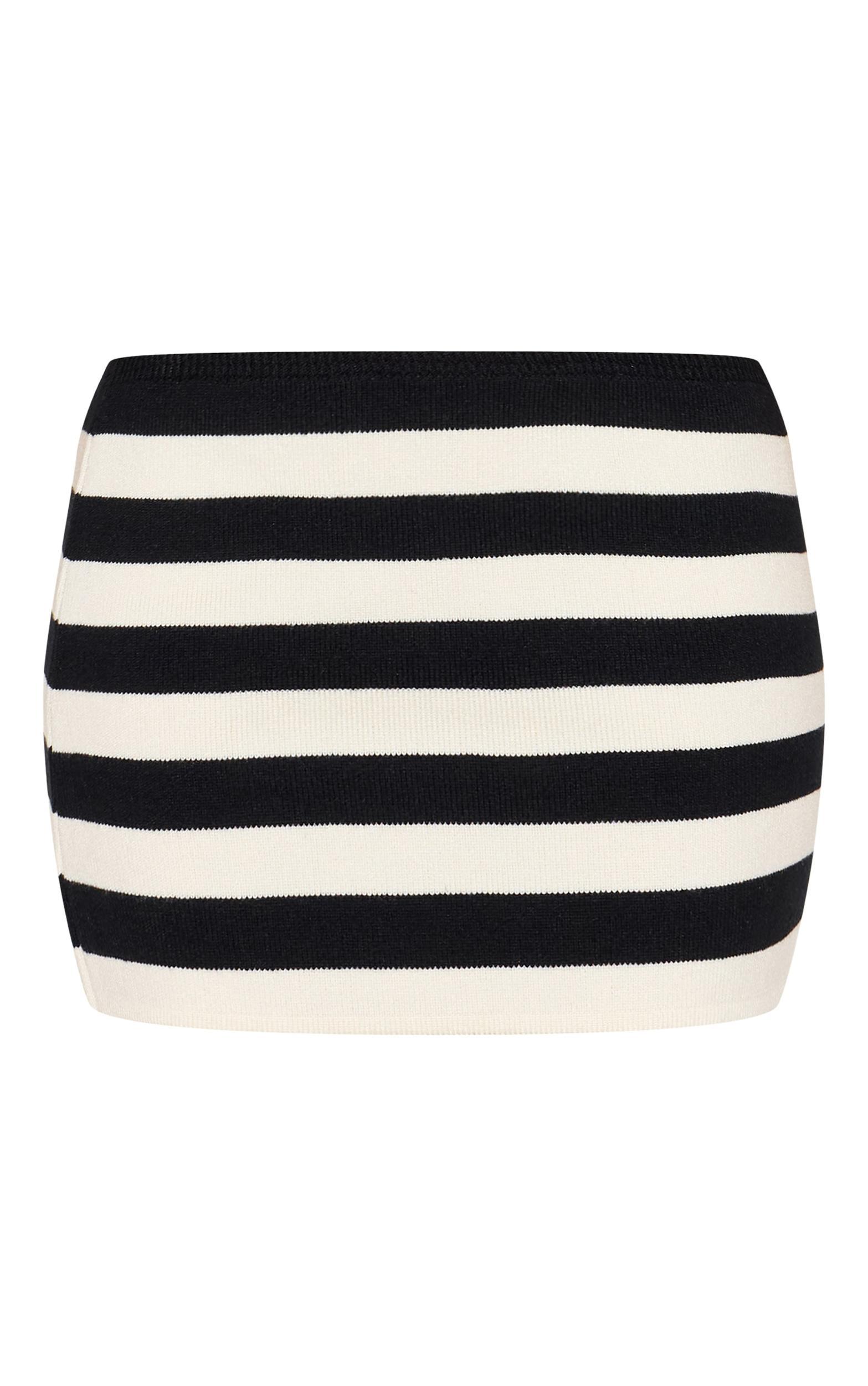 Petite White Stripe Knitted Mini Skirt Product Image
