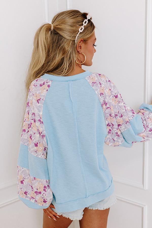 Floral Hint Ribbed Top in Sky Blue Product Image