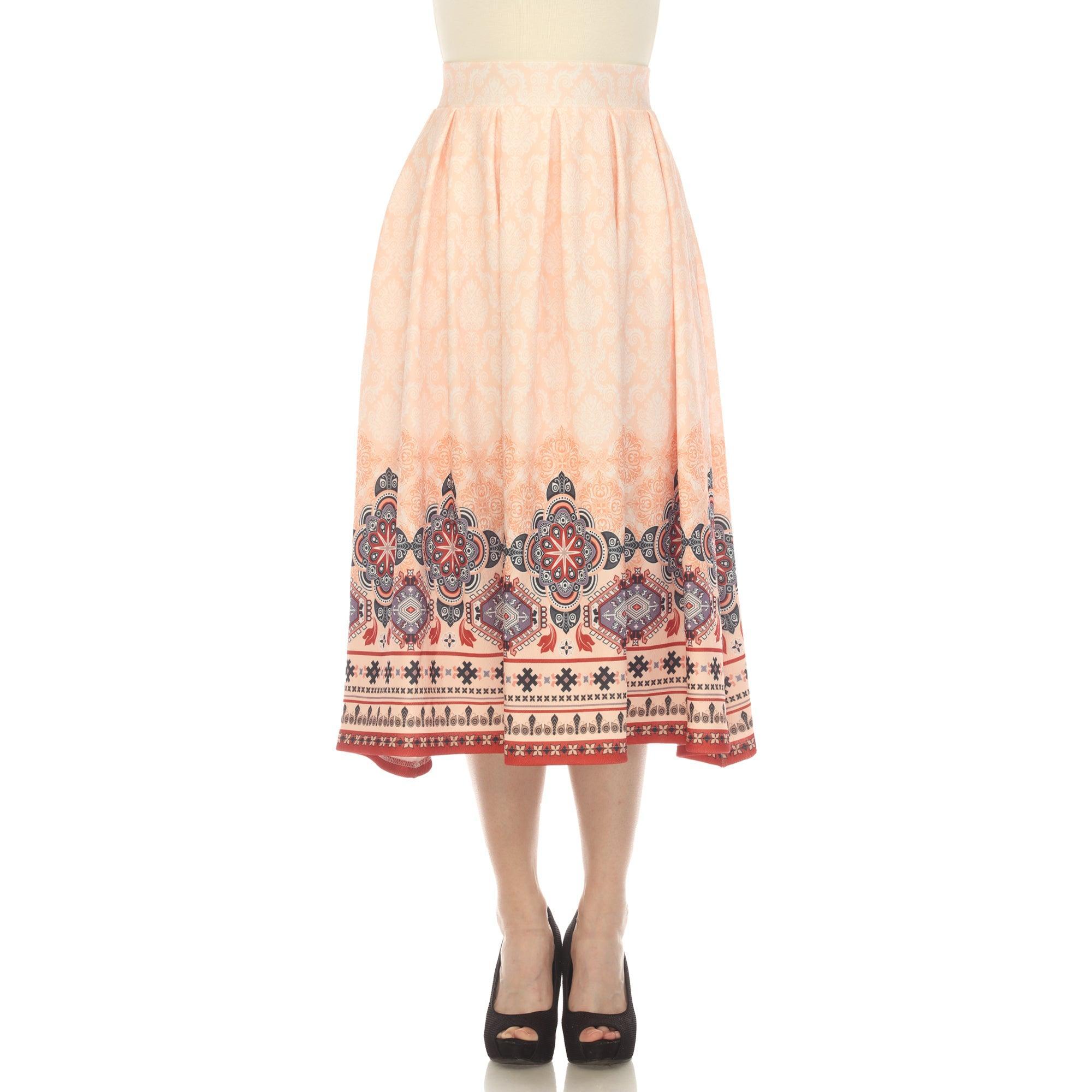 Orange Pleated Skirt with Border Prints Product Image