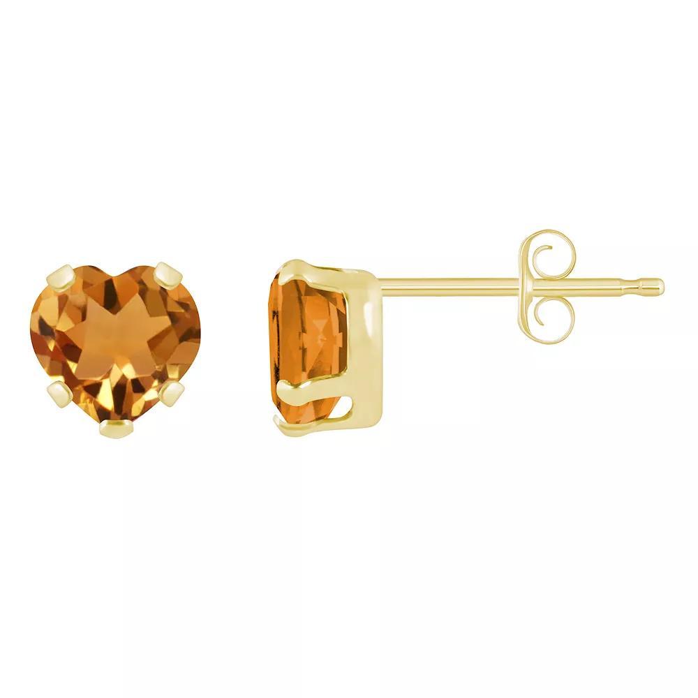 Celebration Gems 10k Gold 5 mm Heart Shape Gemstone Stud Earrings, Women's, Citrine Product Image