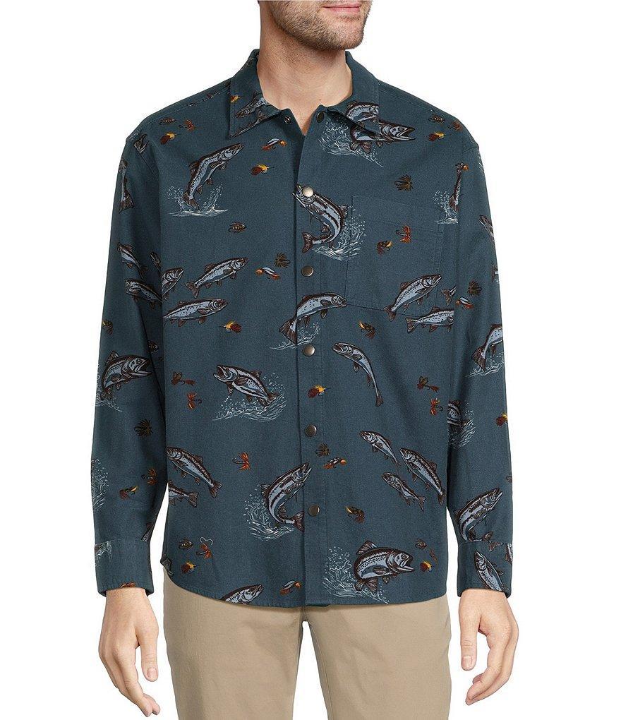 Roundtree & Yorke Long Sleeve Moleskin Fish Print Shirt Jacket Product Image