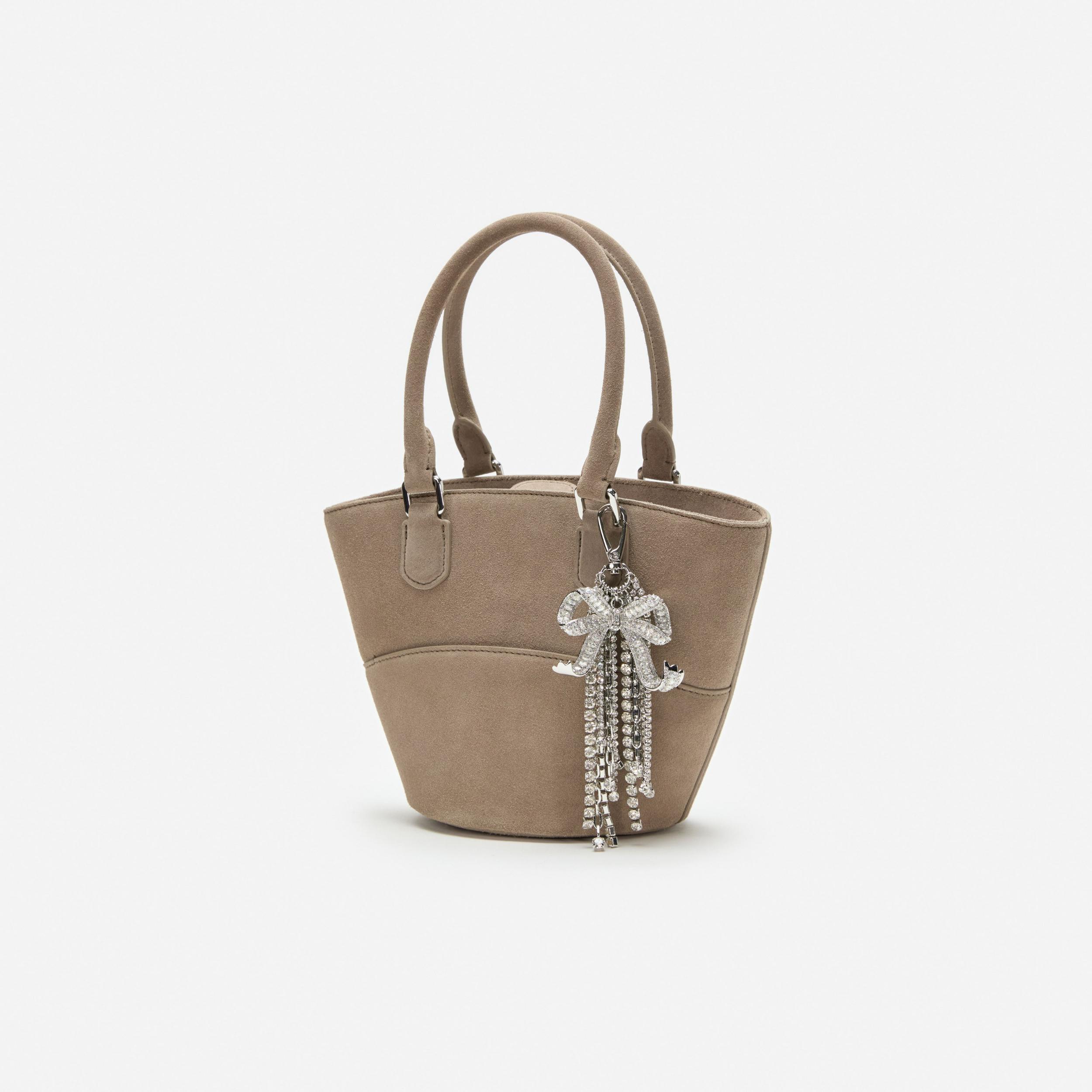 Grey Suede Charm Tote Bag Product Image
