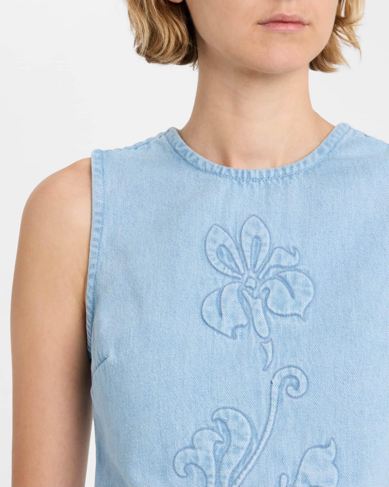 Floral-Embroidered Denim Top Product Image