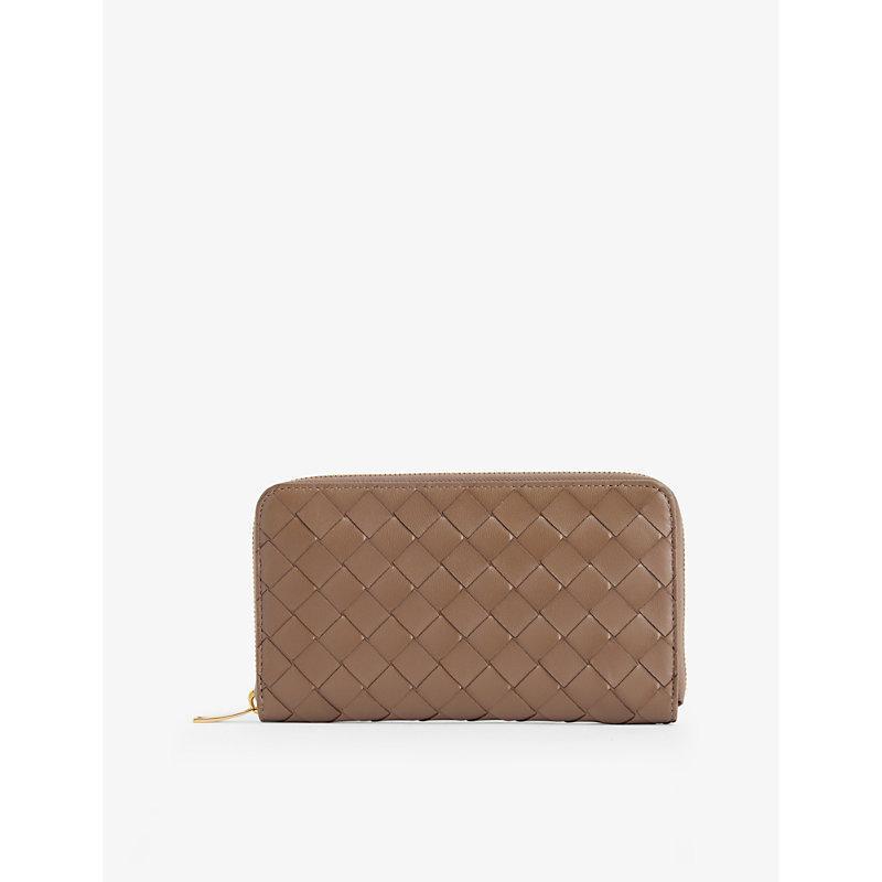 BOTTEGA VENETA Womens  Intrecciato Zip Around Leather Wallet In Pinecone-gold Product Image